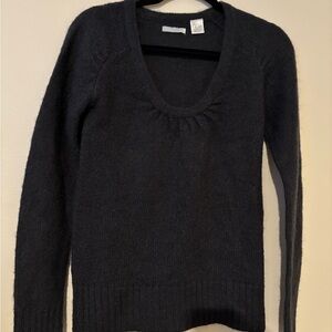 Mohair Wool Blend Charcoal  Gray Scoop Neck Babydoll Sweater